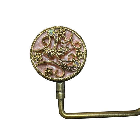 SPRING STREET CREAM GOLD RHINESTONE PURSE HOOK FOLDABLE HANDBAG TABLE HOLDER - Picture 2 of 4